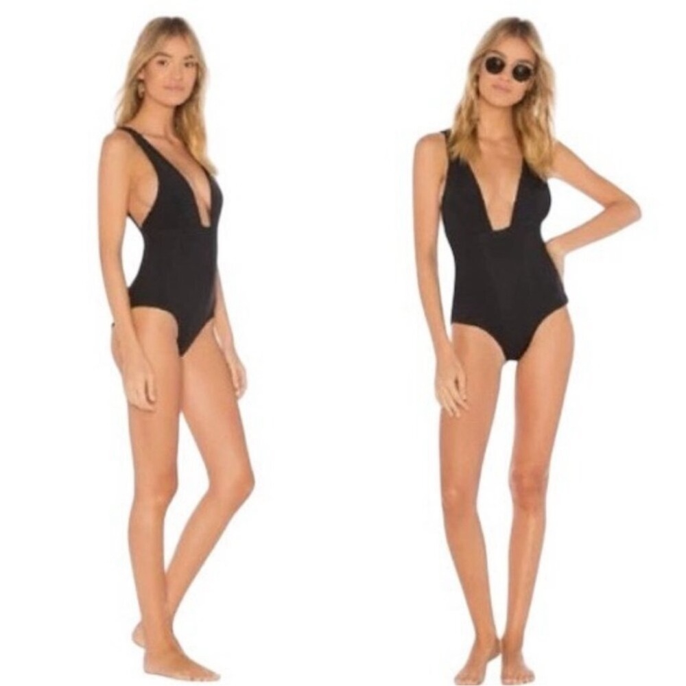 Mara Hoffman Women L Audrey Plunge Square Neck One Piece Swimsuit Black NWT 9306